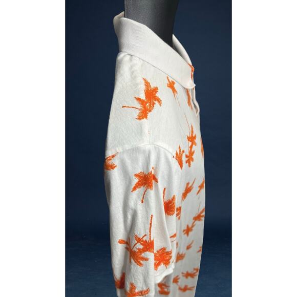 Original Penguin Men’s XL Polo Shirt White Orange Palm Tree Print 100% Cotton - Picture 5 of 13